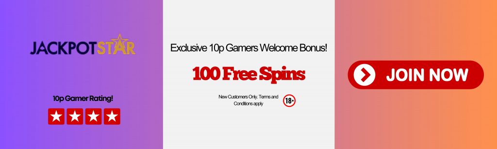 Jackpot Star bonus banner – 100 free spins UK welcome offer